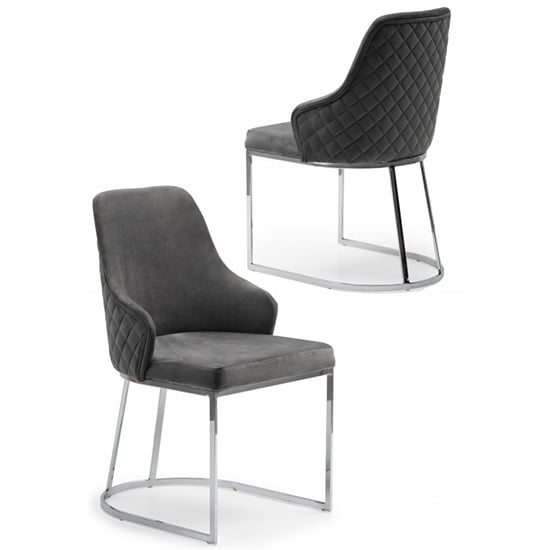Ekko Dark Grey Velvet Dining Chairs With Chrome Frame In Pair