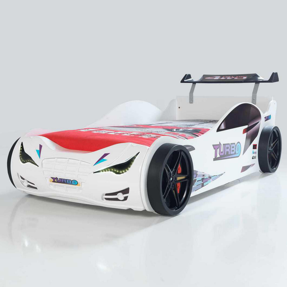 Eko White ABS Children Car Bed with Spoiler and LED