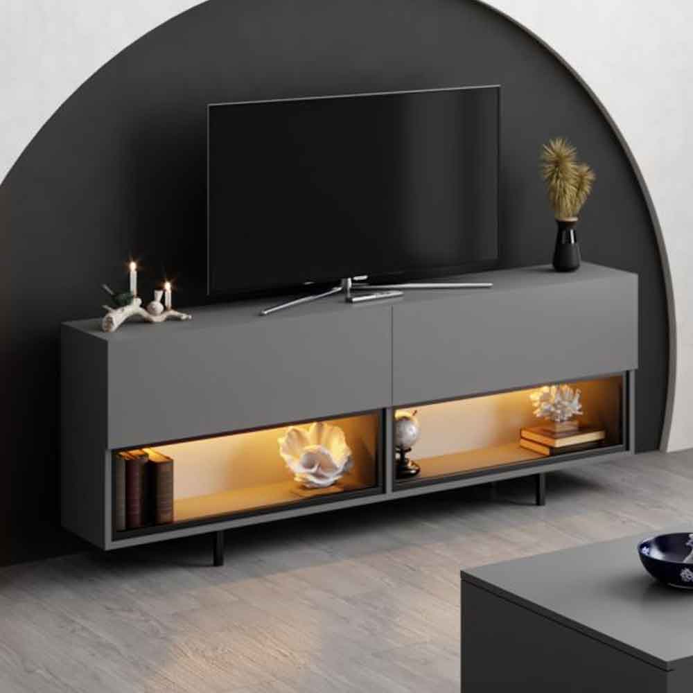 Ekol Down Wooden LED TV Stand with 2 Doors in Anthracite