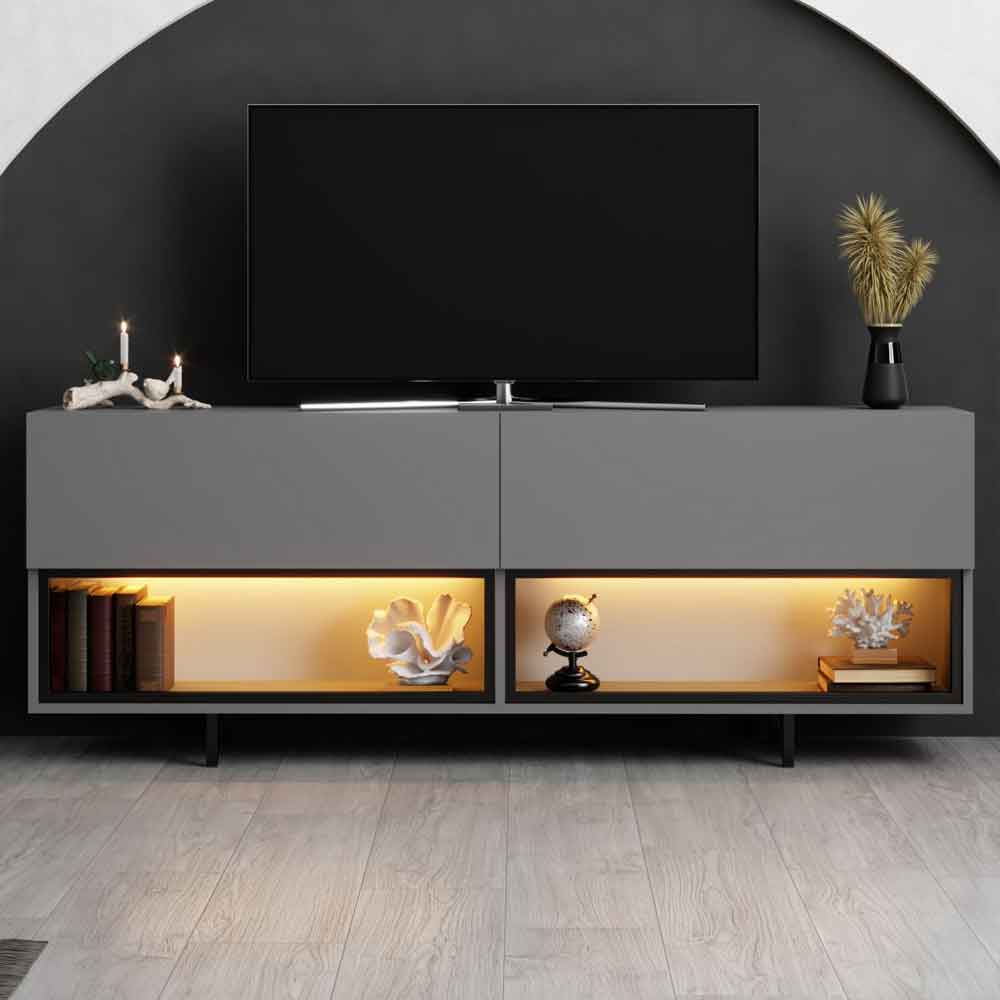 Ekol Down Wooden LED TV Stand with 2 Doors in Anthracite