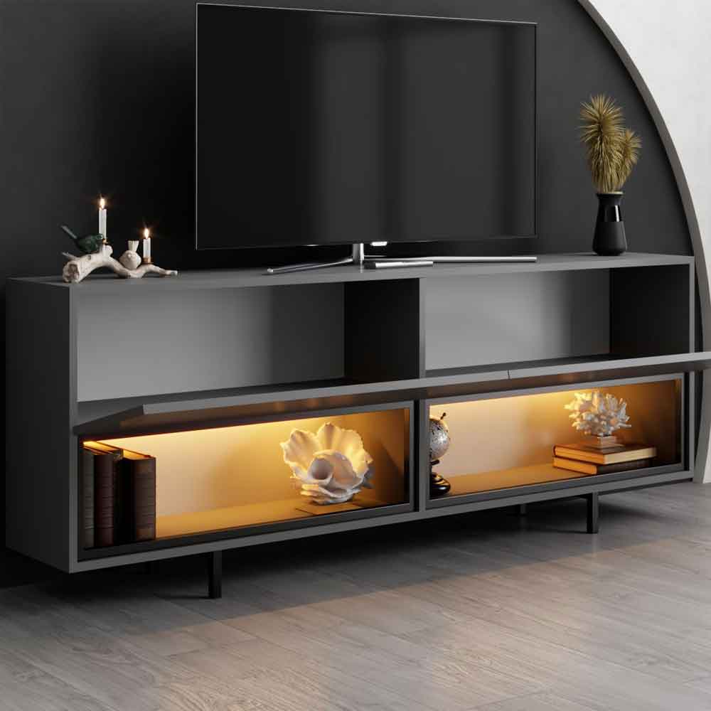 Ekol Down Wooden LED TV Stand with 2 Doors in Anthracite