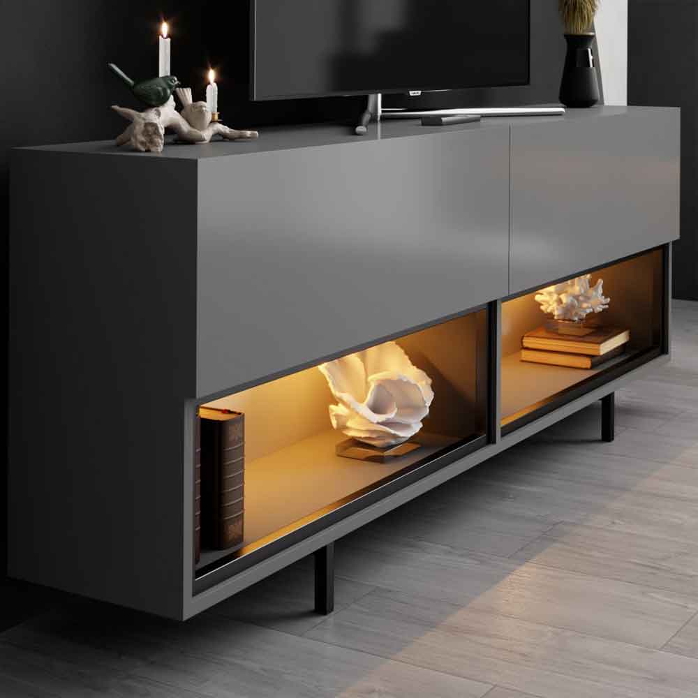 Ekol Down Wooden LED TV Stand with 2 Doors in Anthracite