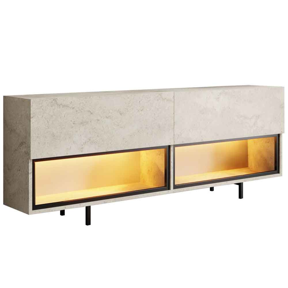 Ekol Down Wooden LED TV Stand with 2 Doors in Travertine Marble Effect