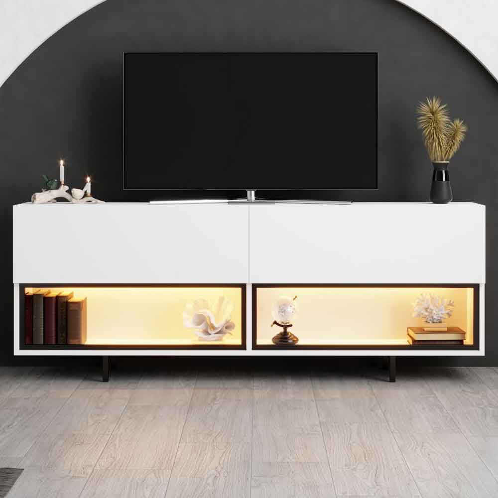 Ekol Down Wooden LED TV Stand with 2 Doors in White
