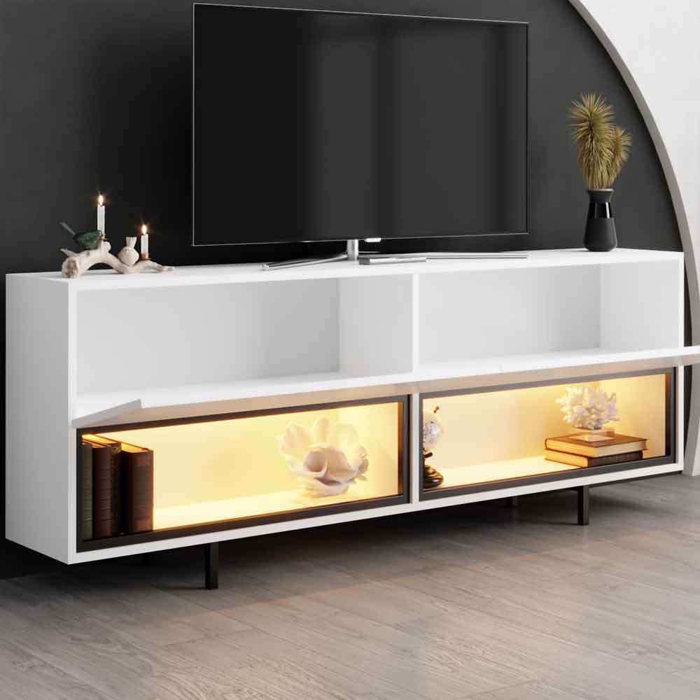Ekol Down Wooden LED TV Stand with 2 Doors in White