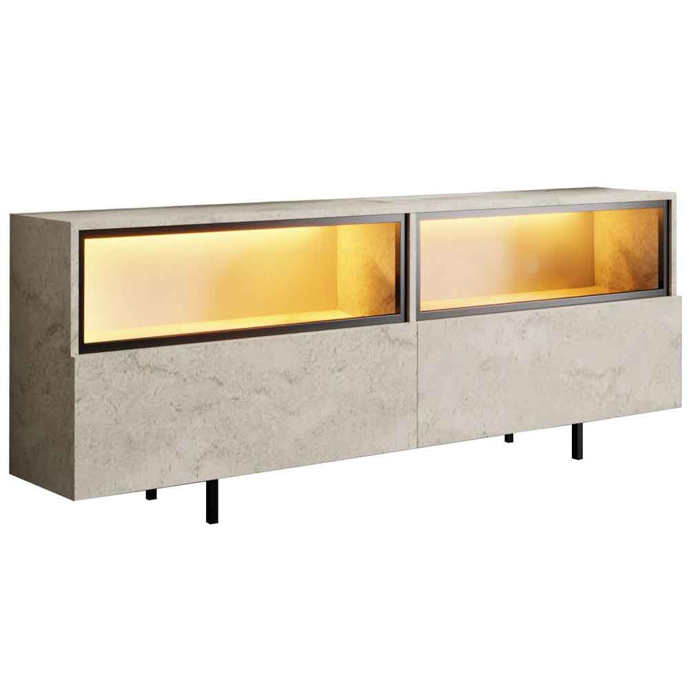 Ekol Up Wooden LED TV Stand with 2 Doors in Travertine Marble Effect