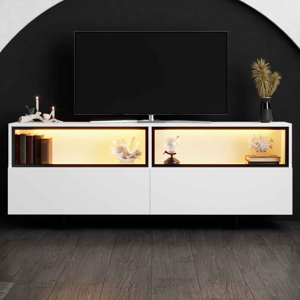 Ekol Up Wooden LED TV Stand with 2 Doors in White