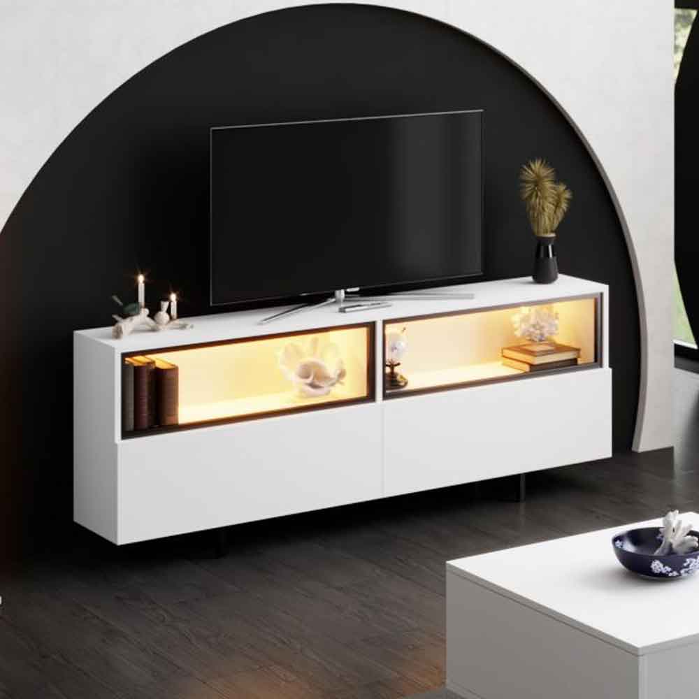 Ekol Up Wooden LED TV Stand with 2 Doors in White