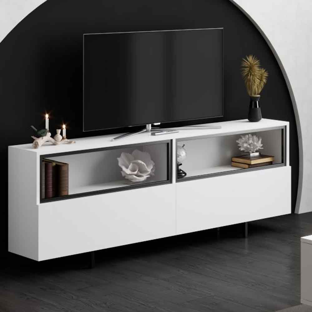 Ekol Up Wooden LED TV Stand with 2 Doors in White