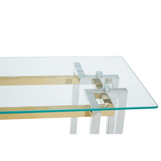Elaina Clear Glass Console Table With Stainless Steel Base