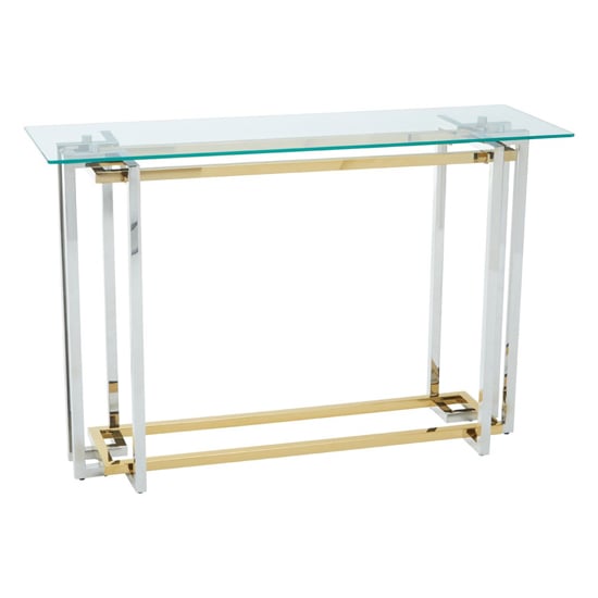 Elaina Clear Glass Console Table With Stainless Steel Base_1