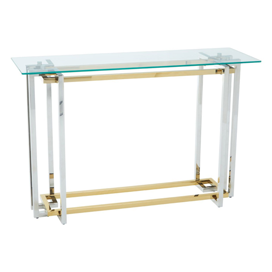 Product photograph of Elaina Clear Glass Console Table With Stainless Steel Base from Furniture in Fashion