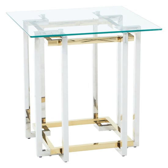 Photo of Elaina clear glass side table with stainless steel base