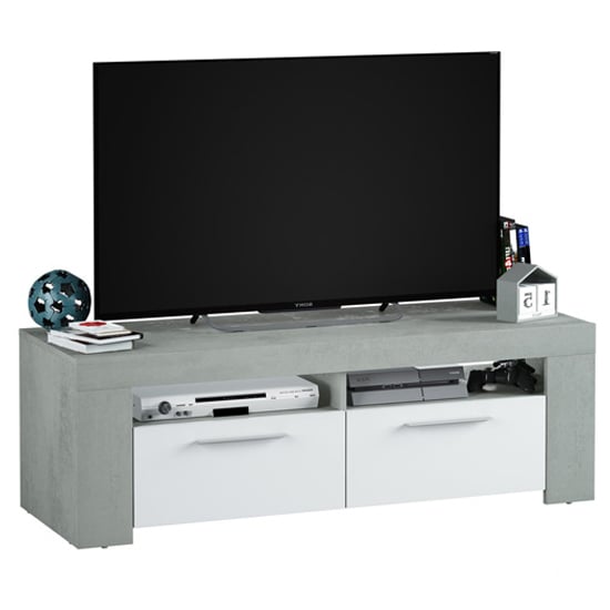 Elaina Wooden TV Stand With 2 Doors In White And Concrete
