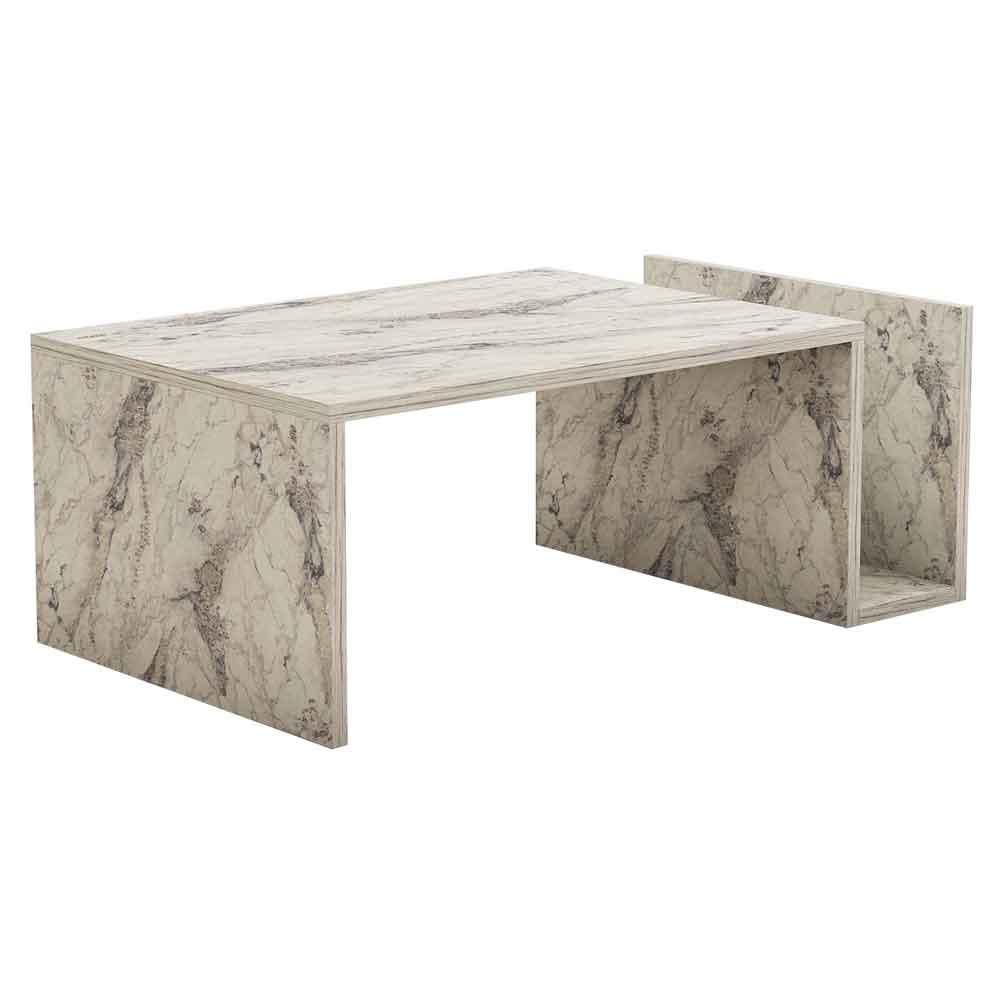 Elara Wooden Coffee Table with Magazine Rack in Freesia Marble Effect
