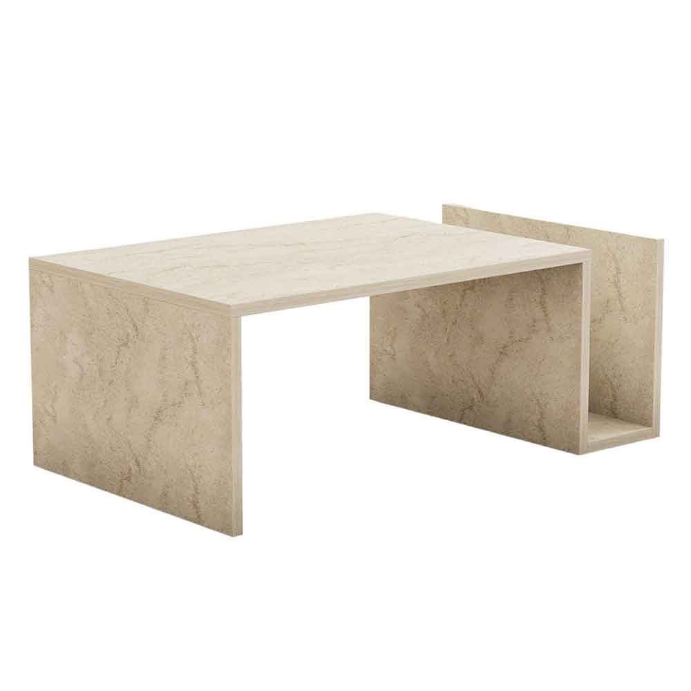 Elara Wooden Coffee Table with Magazine Rack in Travertine Marble Effect
