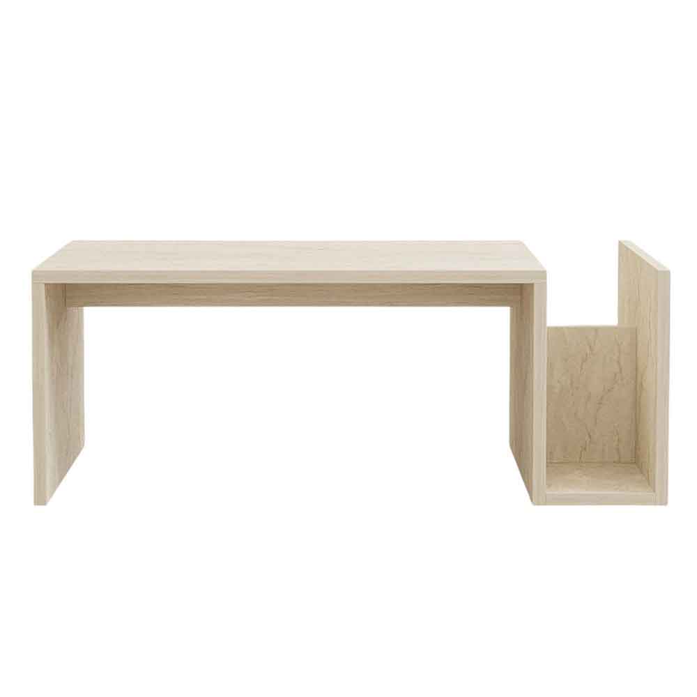 Elara Wooden Coffee Table with Magazine Rack in Travertine Marble Effect