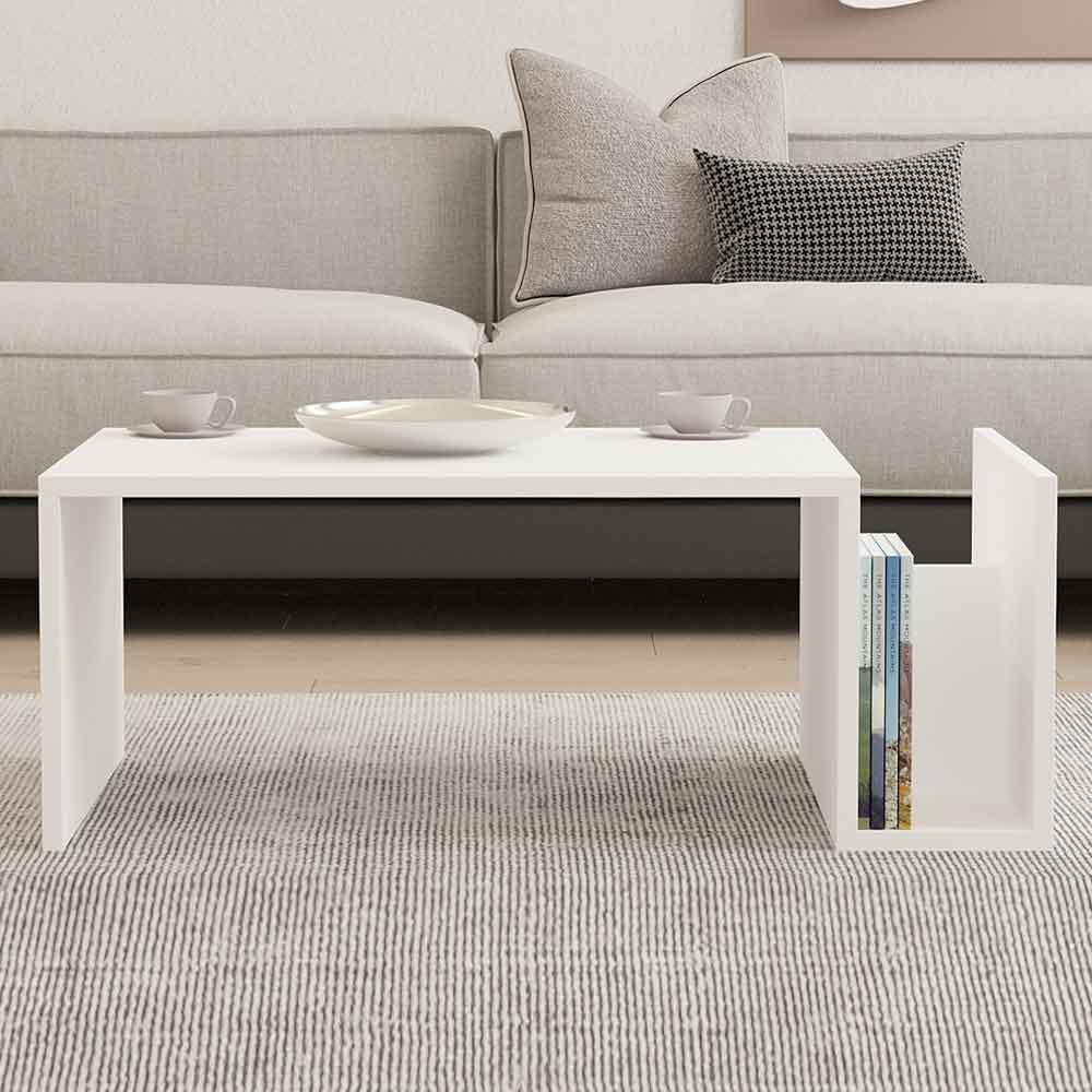 Elara Wooden Coffee Table with Magazine Rack in White