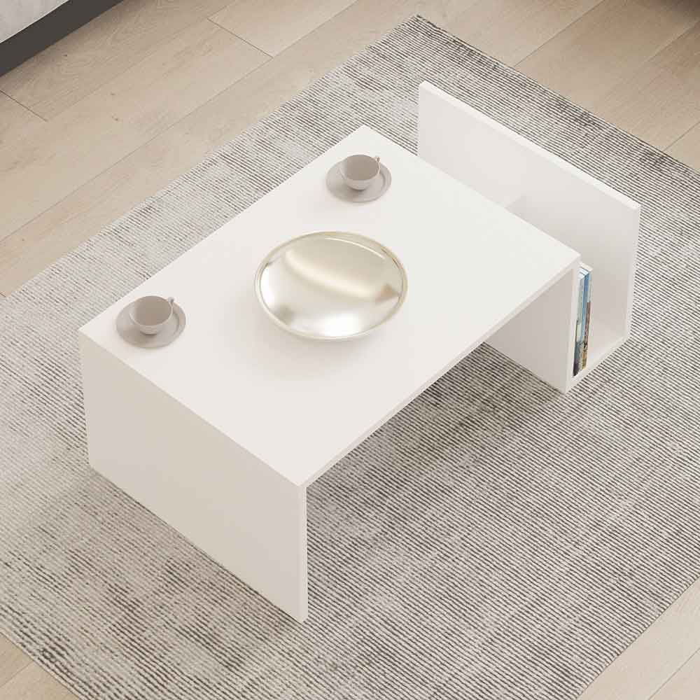 Elara Wooden Coffee Table with Magazine Rack in White