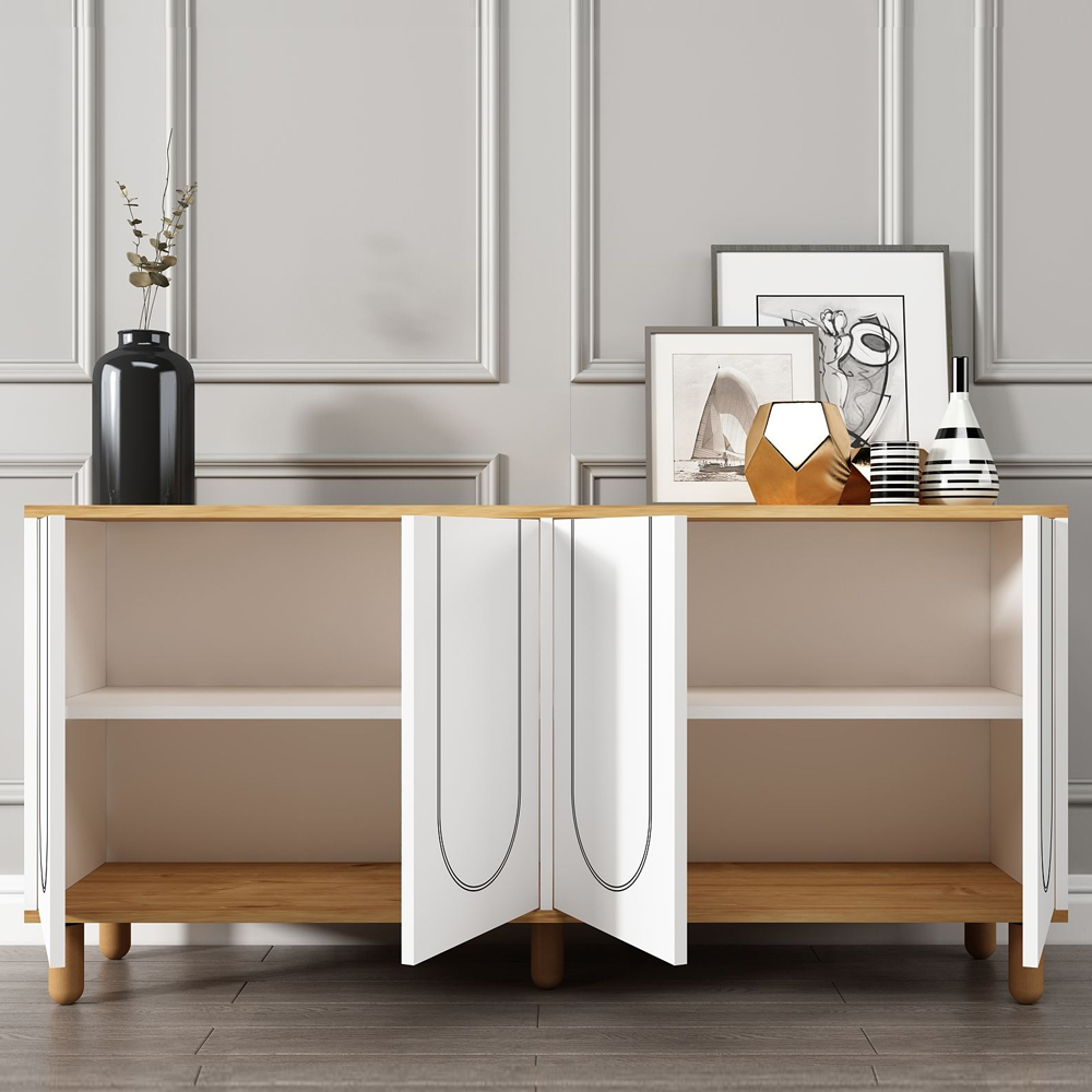 Elaris Wooden Sideboard with 4 Doors in Sapphire Oak and White