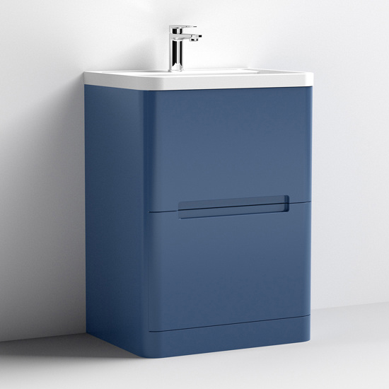 Read more about Elba 60cm floor vanity with ceramic basin in satin blue