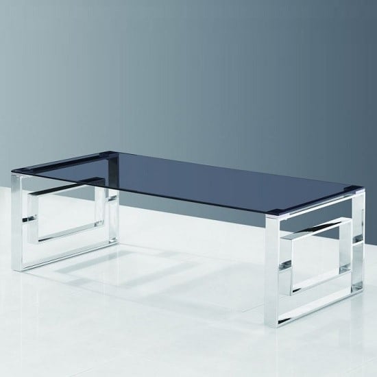 Read more about Elba glass coffee table in smoke with polished steel frame
