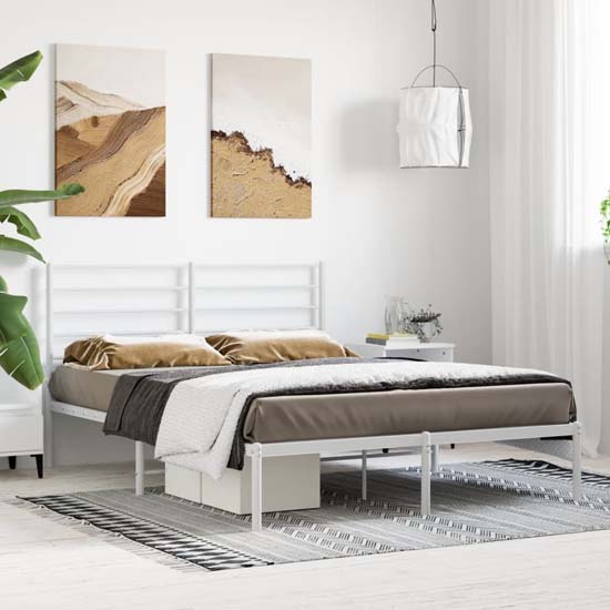 Read more about Eldon metal king size bed with headboard in white