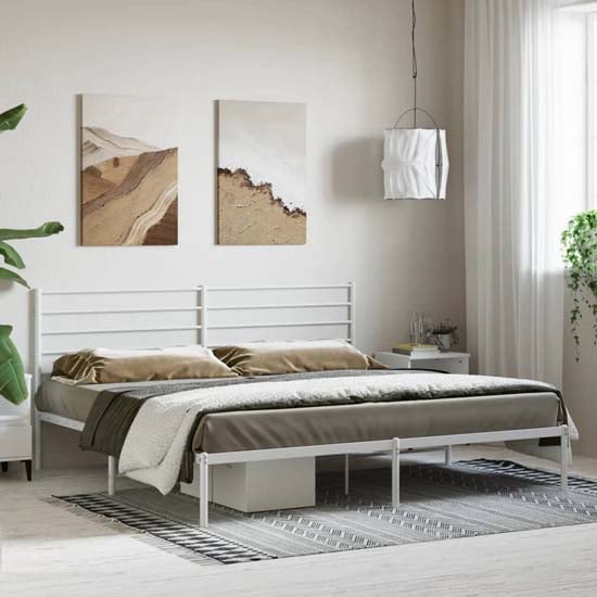 Product photograph of Eldon Metal Super King Size Bed With Headboard In White from Furniture in Fashion