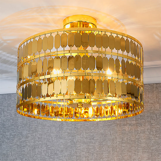 Eldora 3 Lights Flush Ceiling Light In Gold
