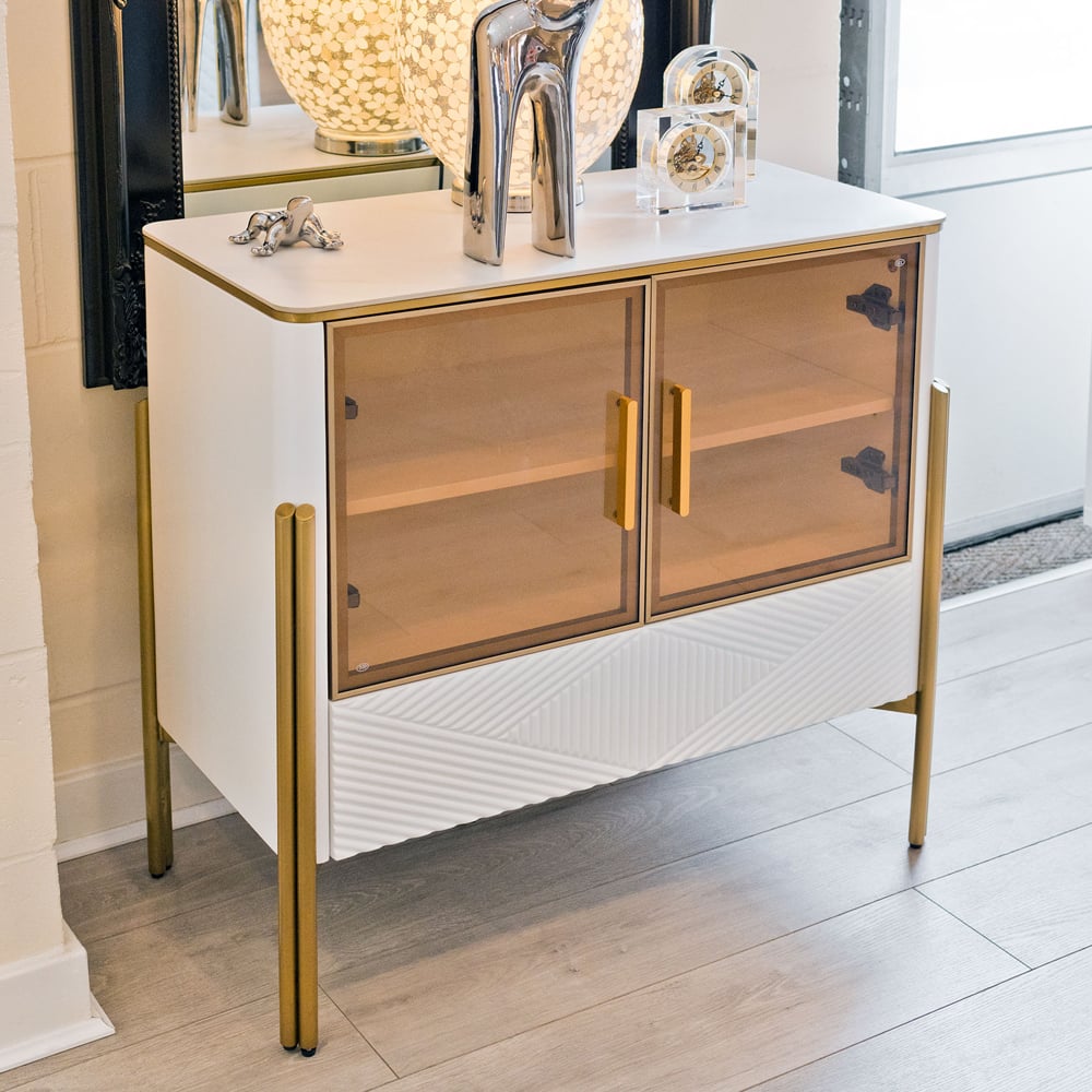 Eldora Marble Top Sideboard With 2 Doors 1 Drawer In White And Gold