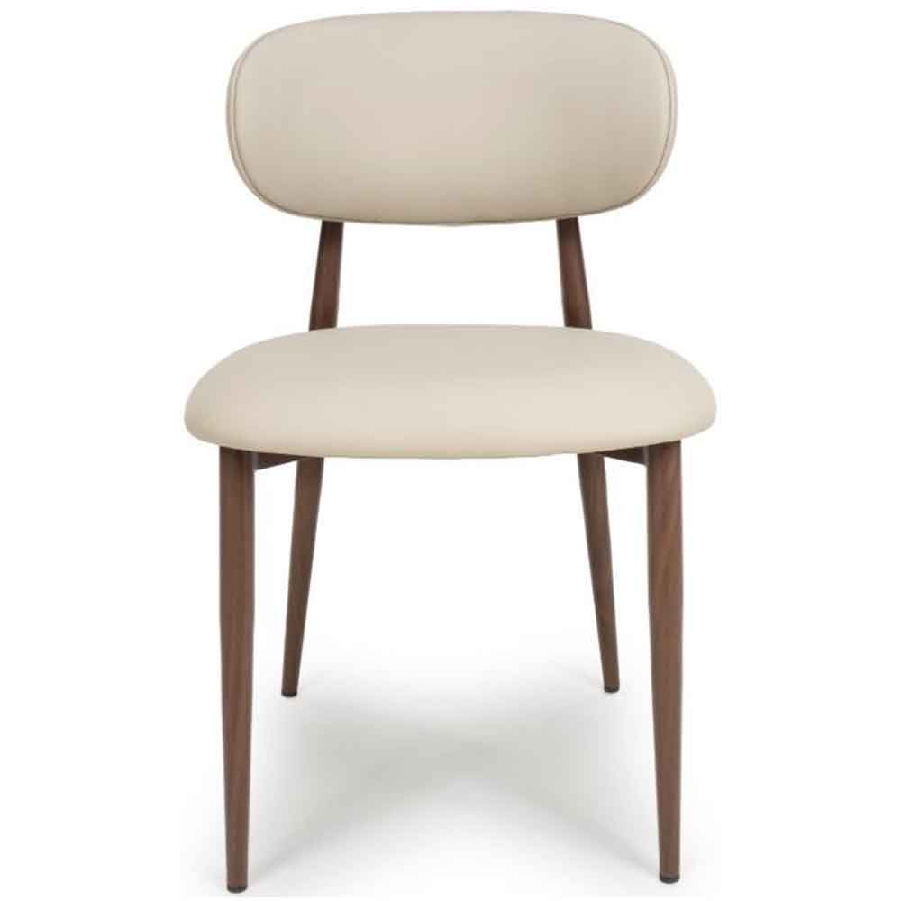 Eldoro Taupe Faux Leather Dining Chairs with Brown Legs in Pair