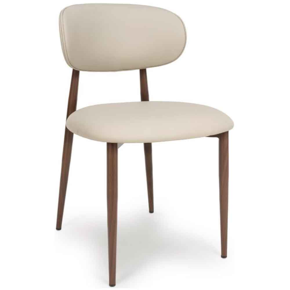 Eldoro Taupe Faux Leather Dining Chairs with Brown Legs in Pair