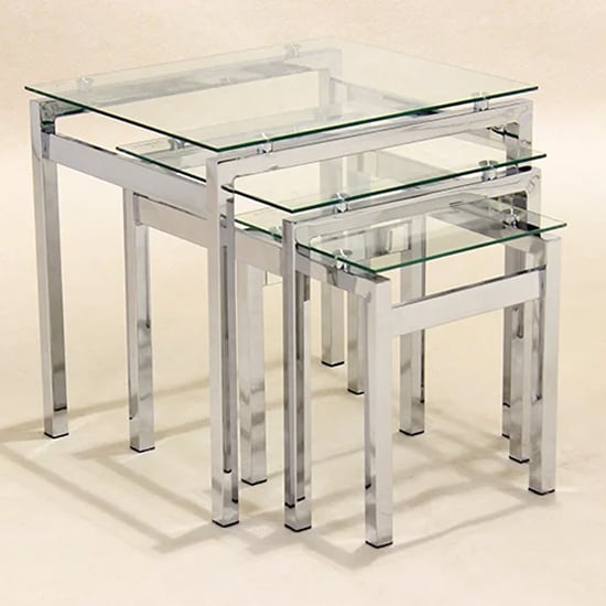 Photo of Eleanor clear glass nest of 3 tables with chrome frame