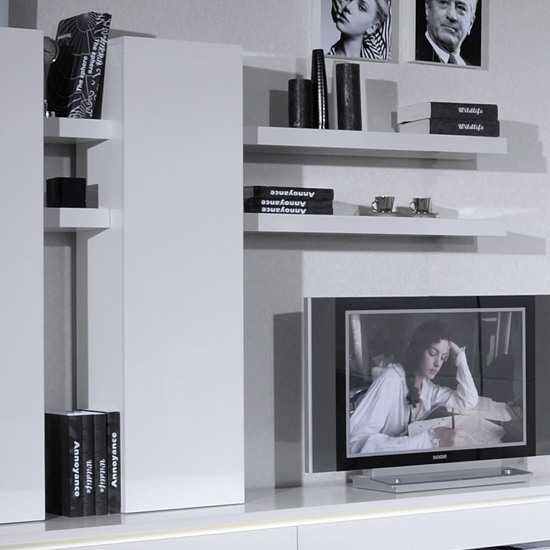 Read more about Elisa wall mounted display unit in white lacquer with shelves