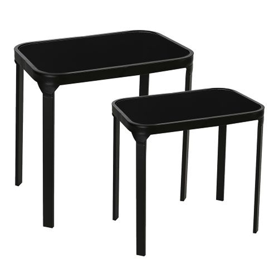 Elegance Black Glass Top Set Of 2 Side Tables With Metal Frame