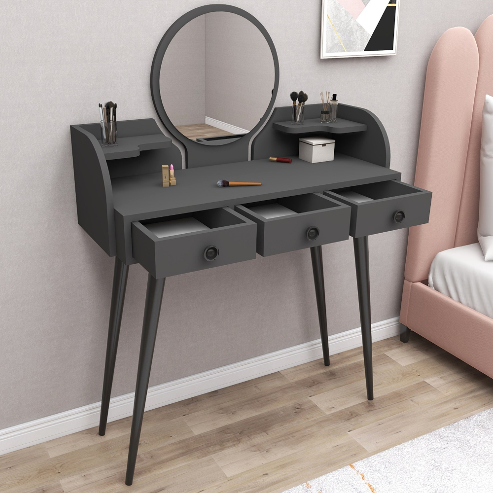 Elegans Wooden Dressing Table with Mirror in Anthracite