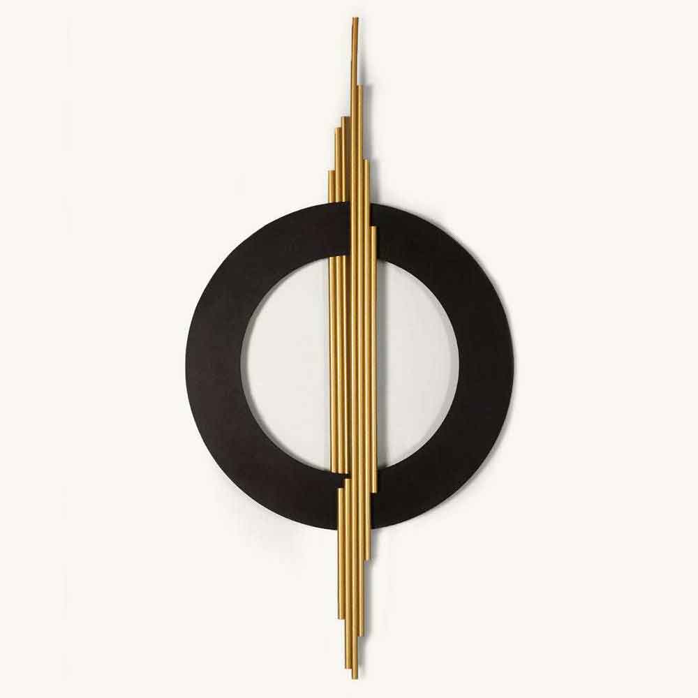 Elegant Metal Black Circle with Gold Lines Wall Art