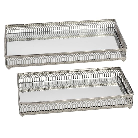 Read more about Elegiac nickel rectangular set of two tea tray in antique silver