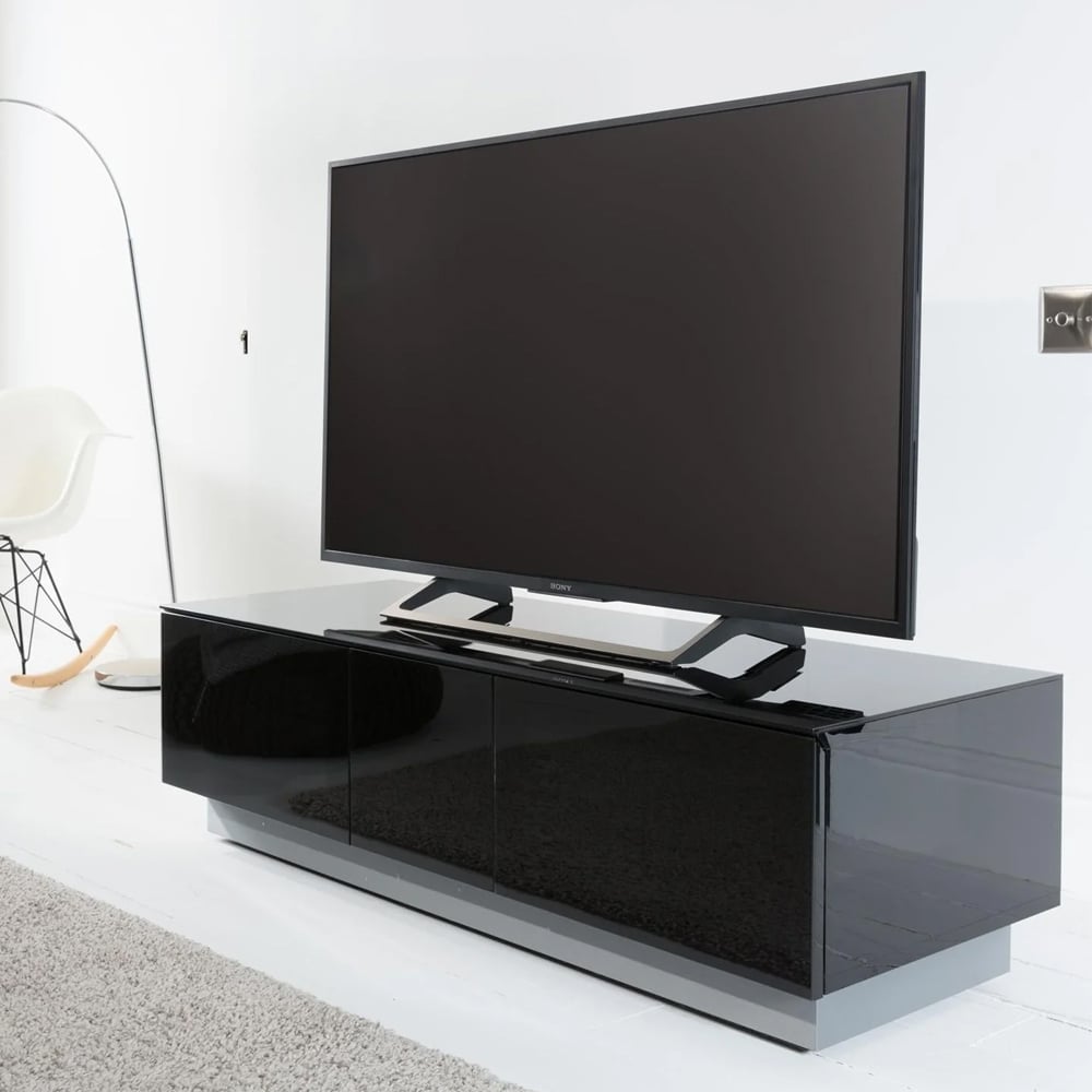 Elements XL Wooden TV Stand With 2 Glass Doors In Black