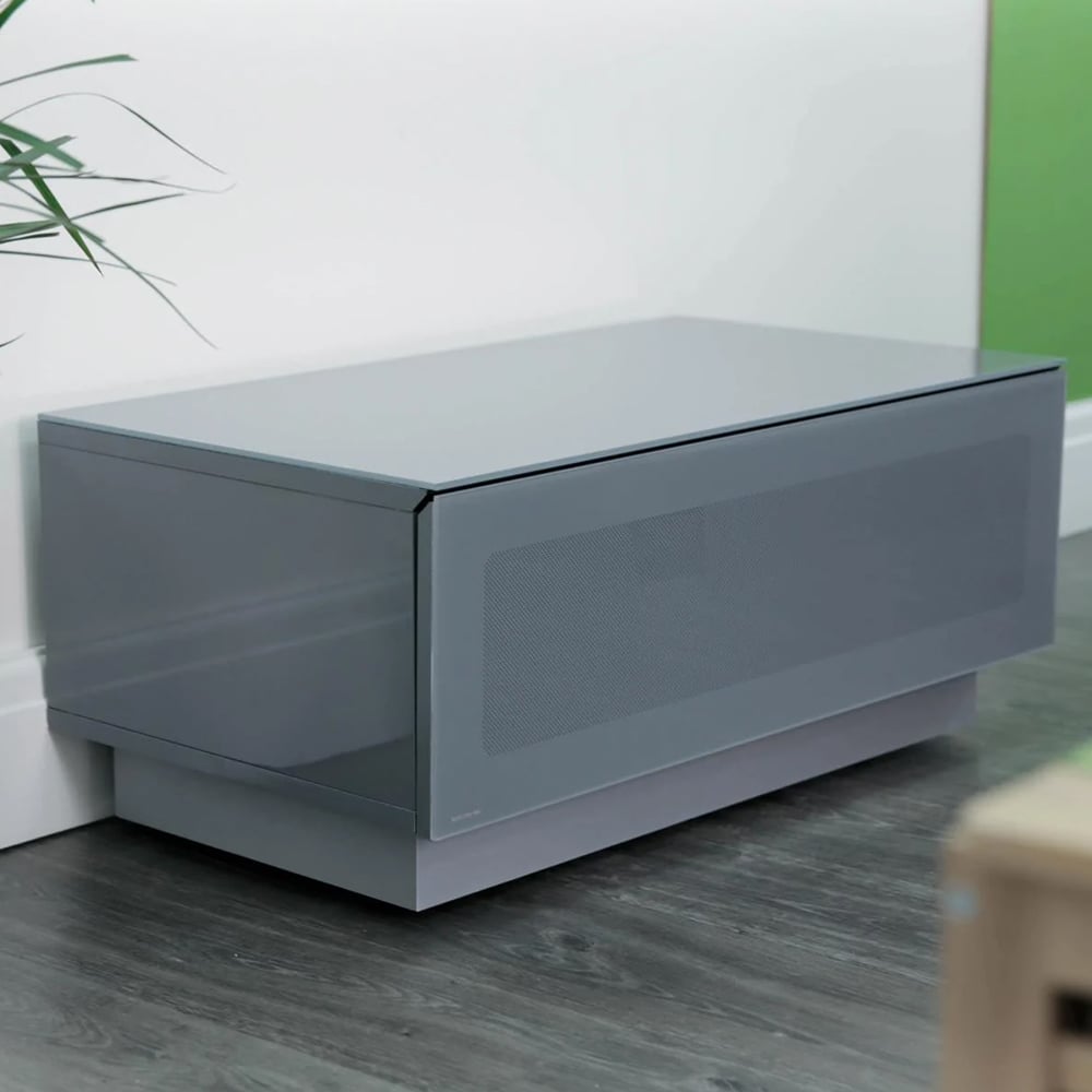 Elements Wooden TV Stand With Glass Door In Grey