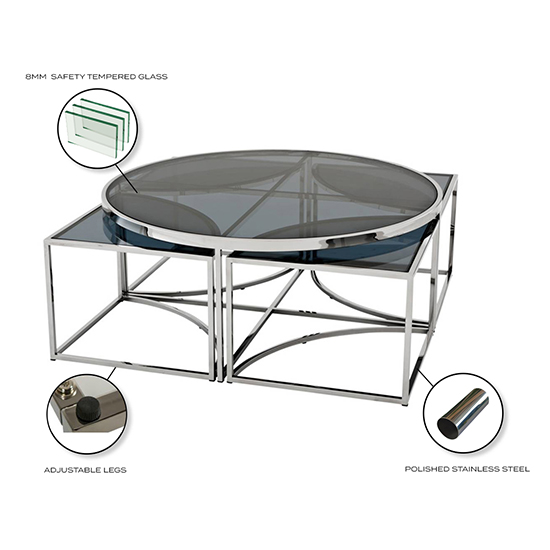 Elena Black Glass Coffee Table With Silver Stainless Steel Legs