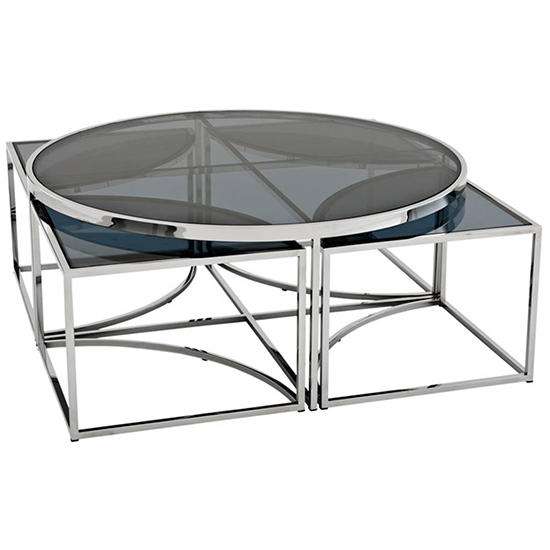Elena Black Glass Coffee Table With Silver Stainless Steel Legs