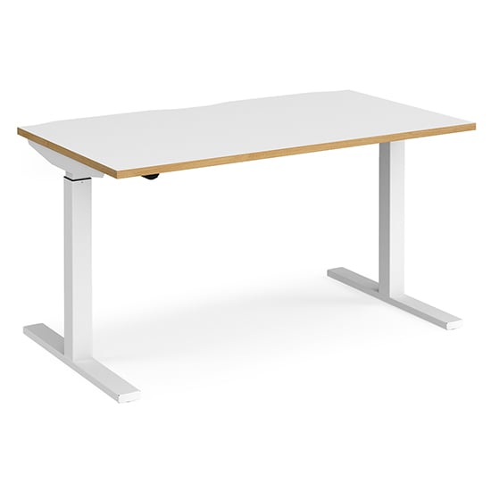 Photo of Elev 1400mm electric height adjustable desk in white and oak