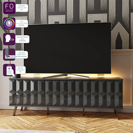 Elevate High Gloss TV Stand In Grey With LED Lights_2