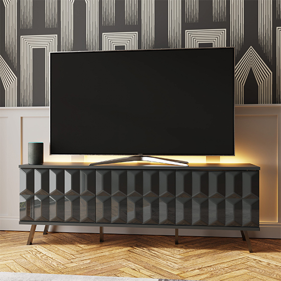 Elevate High Gloss TV Stand In Grey With LED Lights_1