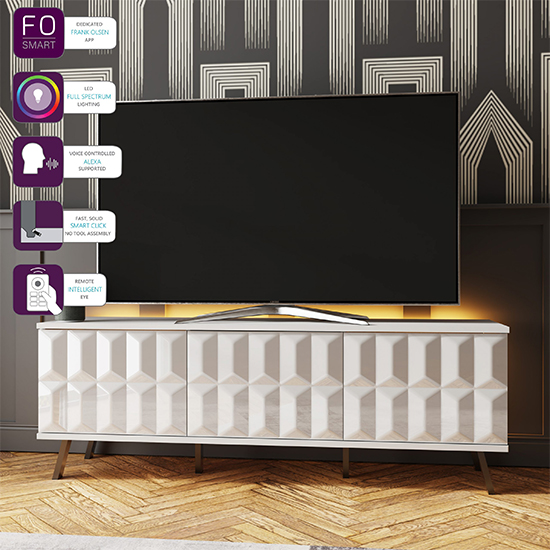 Elevate High Gloss TV Stand In White With LED Lights_2