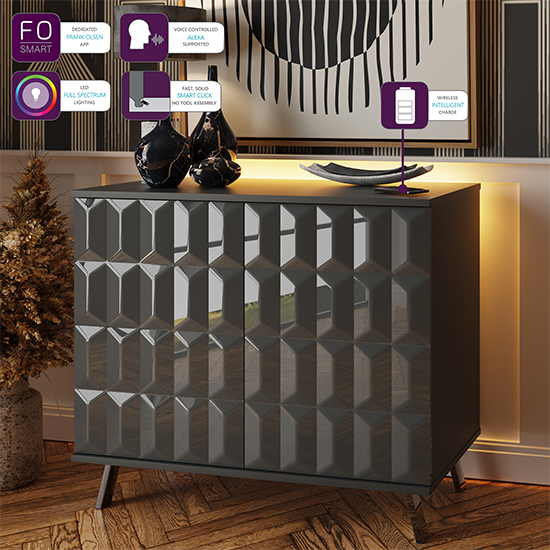 Elevate Small High Gloss Sideboard In Grey With LED Lights_2