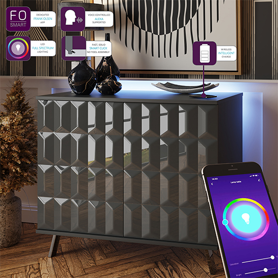 Elevate Small High Gloss Sideboard In Grey With LED Lights_3
