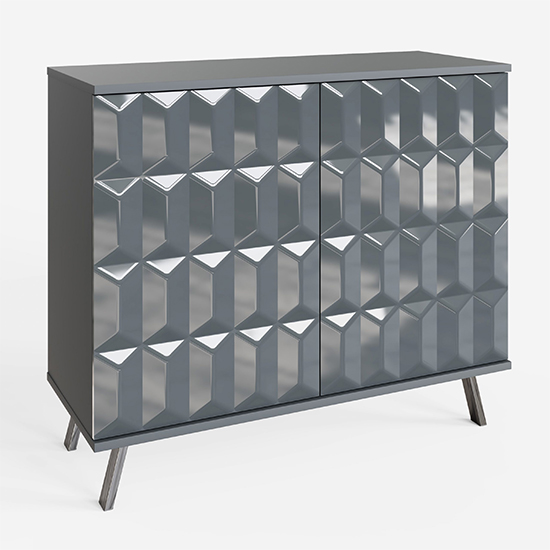 Elevate Small High Gloss Sideboard In Grey With LED Lights_4