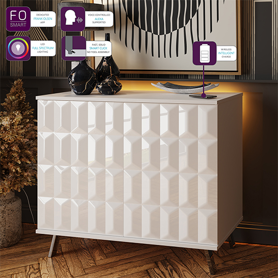 Elevate Small High Gloss Sideboard In White With LED Lights_2